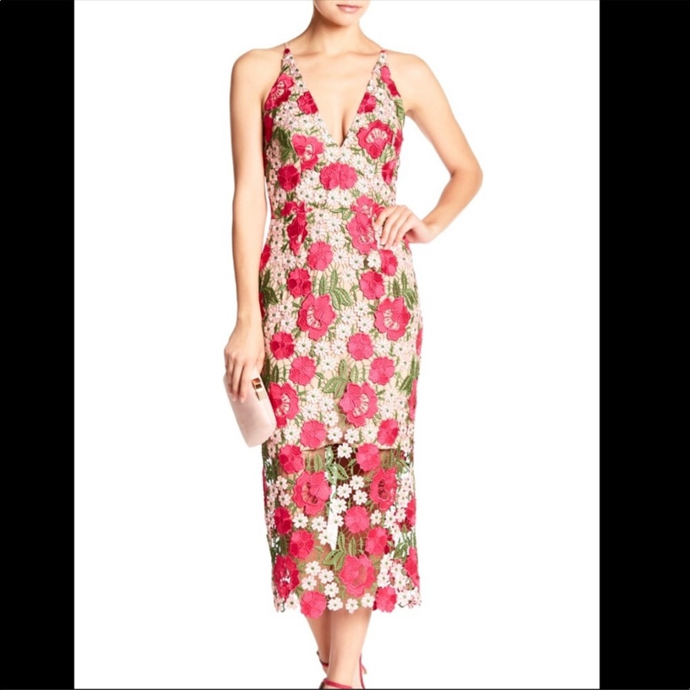 Dress the Population Pink Floral Aurora Midi Dress Sz XL